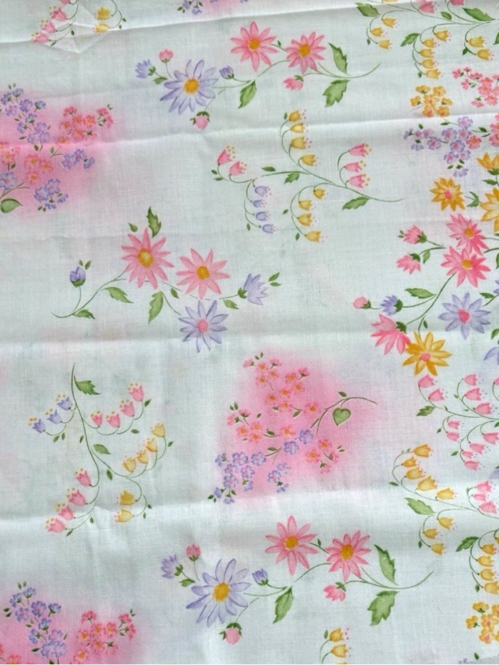 Vintage Quilting Cotton Muslin Neon Pink White Floral 36" x 36" Lightweight 1960
